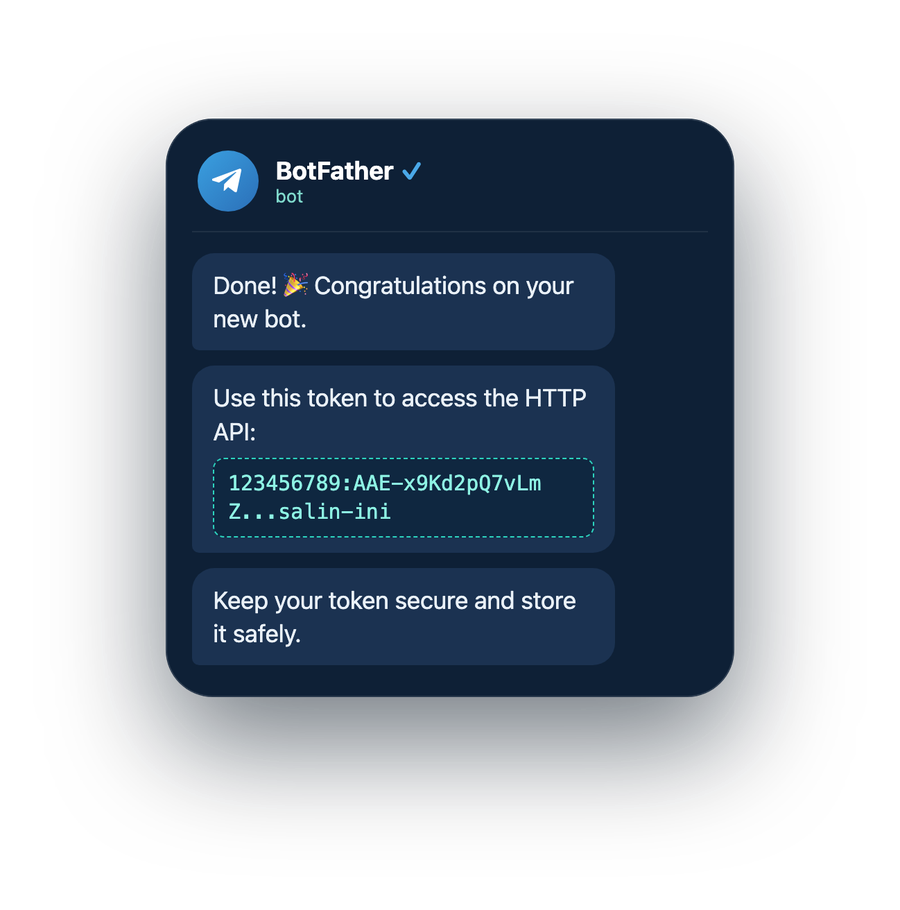 Langkah 3 — salin token bot dari BotFather